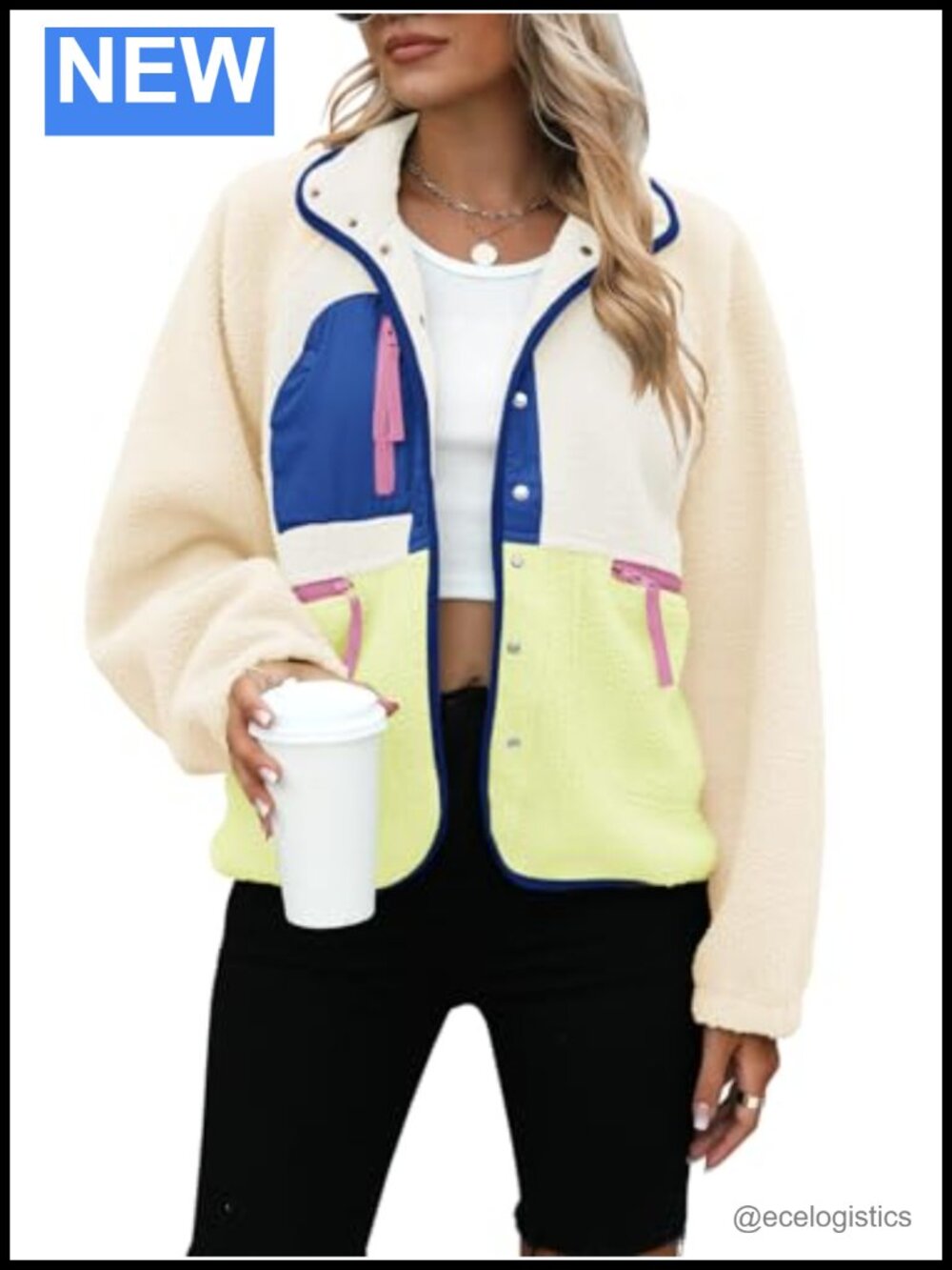 Women's Cropped Sherpa Fleece Jacket Button Down Fuzzy Coats